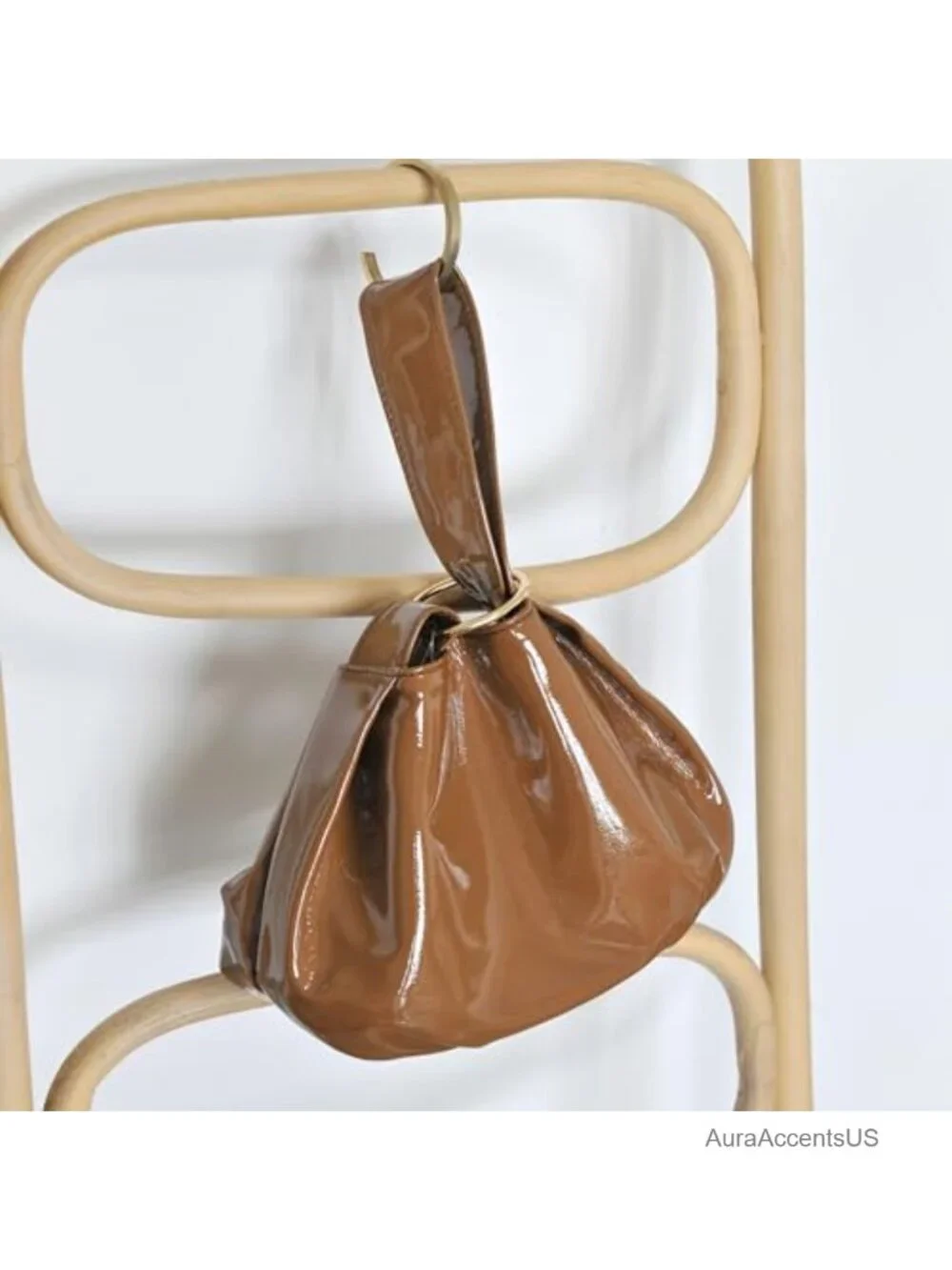 Patent Vegan Leather Hobo Top Handle Bag Small Tote Clutch Wristlet
